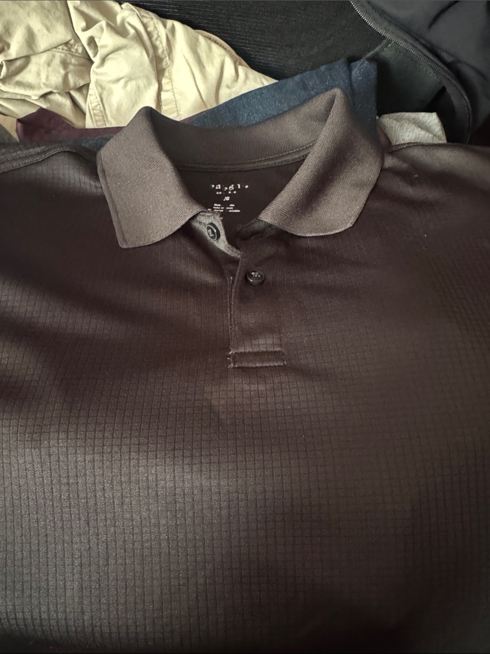 Haggar LG Men's Black small checker pattern Polo Shirt